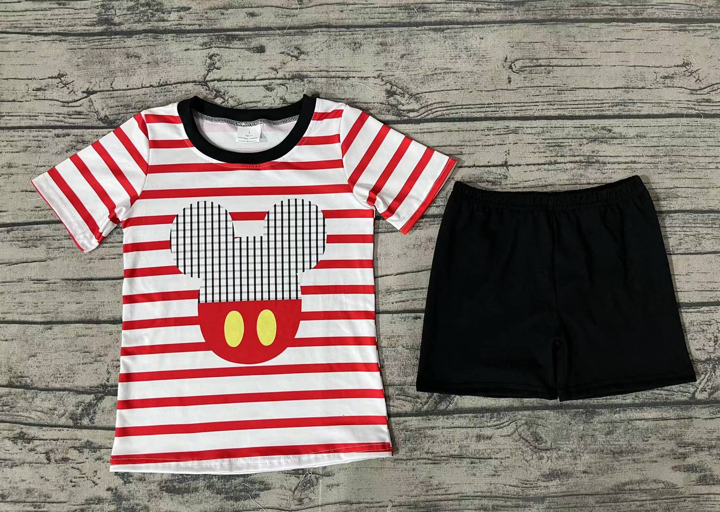 Baby Boy Red Stripes Mouse Shirt Black Shorts Set