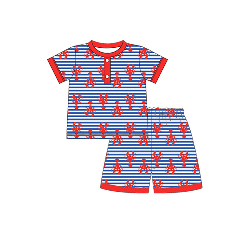 Moq 3 Pre-order Baby Boy Short Sleeves Crawfish Stripes Shirt Shorts Set Pajamas