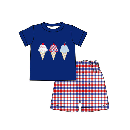 Moq 3 Pre-order Baby Boy Popsicle Shirt Plaid Shorts Summer July 4th Set