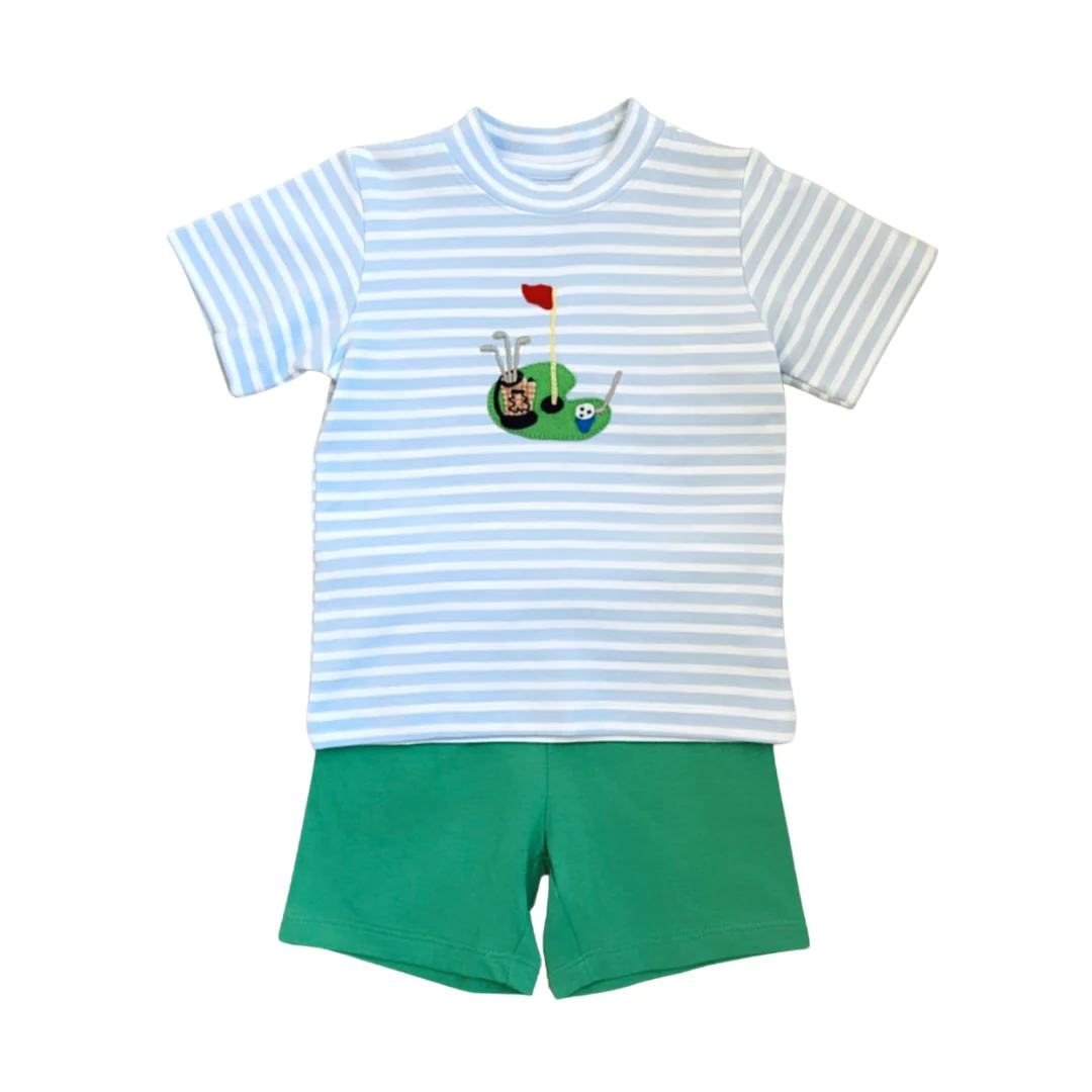 Moq 3 Pre-order Baby Boy Short Sleeves Golf Shirt Green Shorts Summer Set