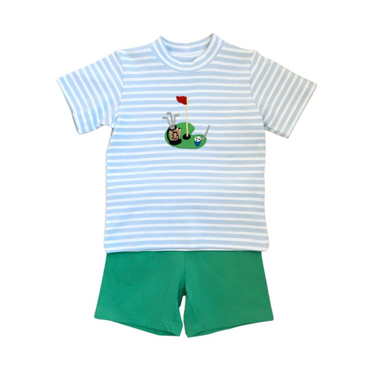 Moq 3 Pre-order Baby Boy Short Sleeves Golf Shirt Green Shorts Summer Set