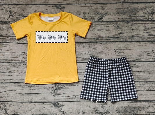 Pre-order Baby Boy Yellow Short Sleeves Trucks Shirt Plaid Shorts Set