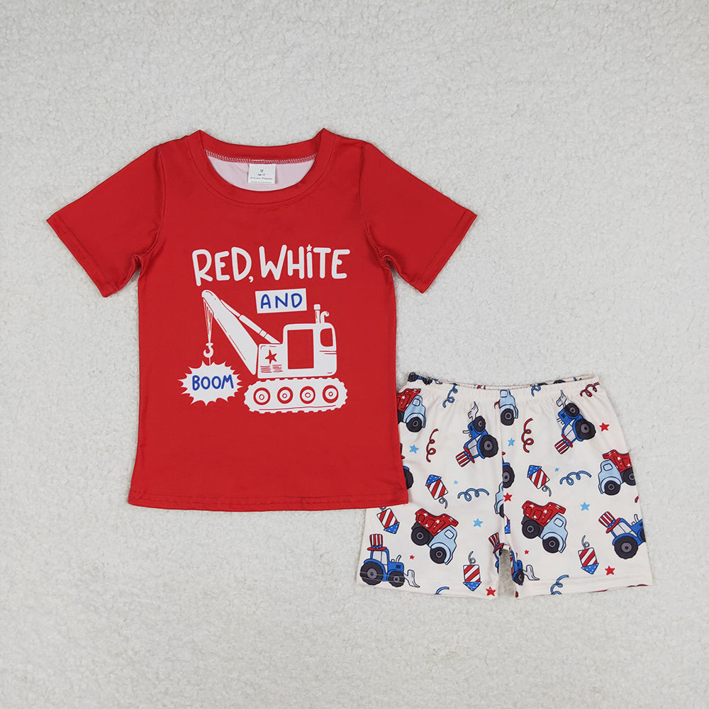 Baby Boy Short Sleeves July 4th Trucks Sibling Outfit Clothes Set RTS