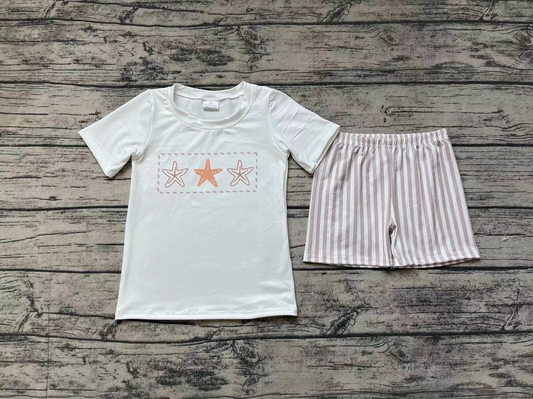 Pre-order Baby Boy Short Sleeves Starfish Shirt Stripes Shorts Summer Set