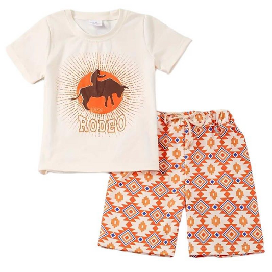 Moq 3 Pre-order Baby Boy Short Sleeves Rodeo Shirt Aztec Shorts Set