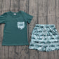 Baby Boys Kids Short Sleeves Pocket Green Shirt Pockets Fish Shorts Set RTS