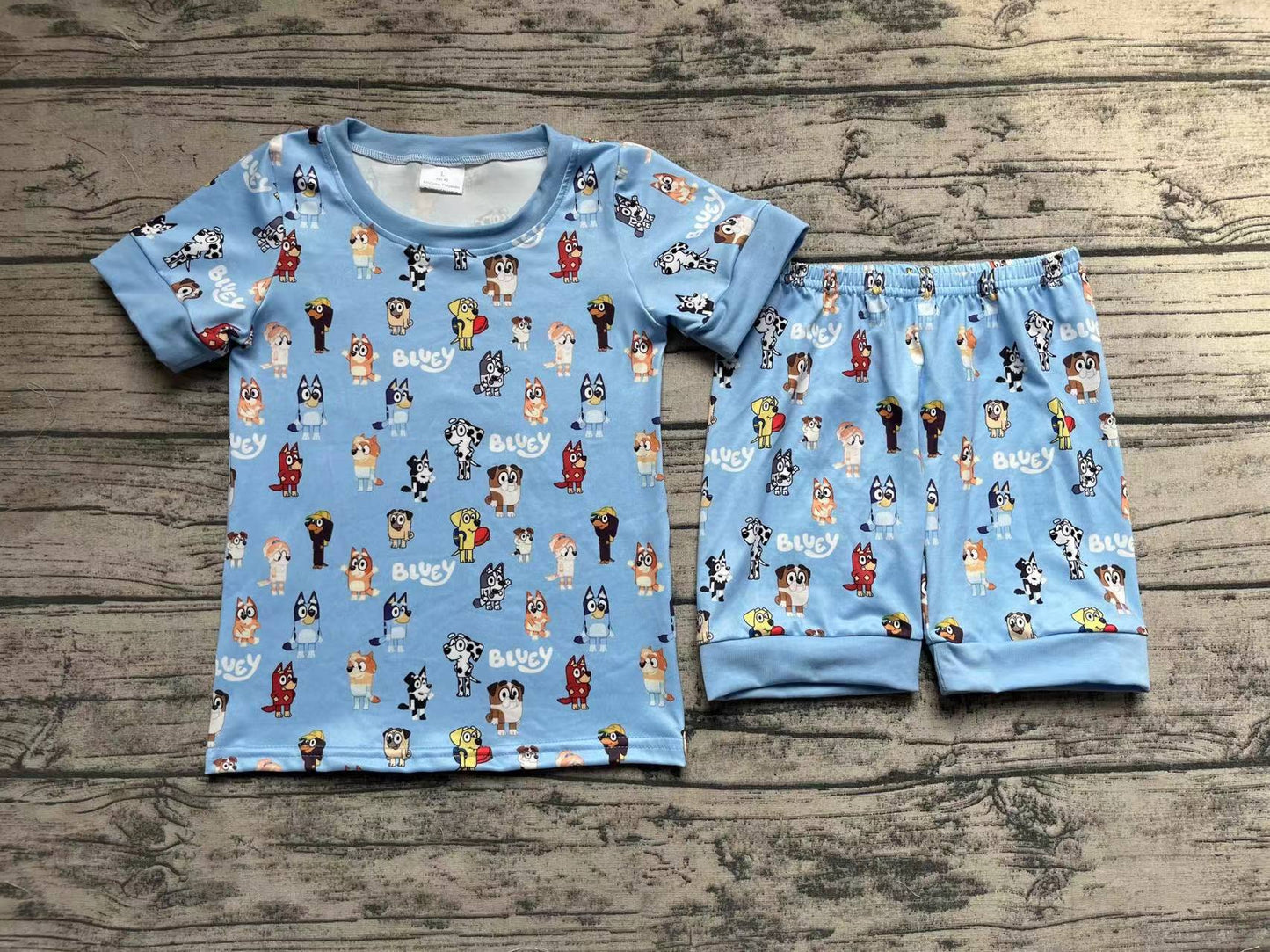 No moq Pre-order Baby Boy Short Sleeves Shirt Dogs Blue Shorts Pajamas Summer Set