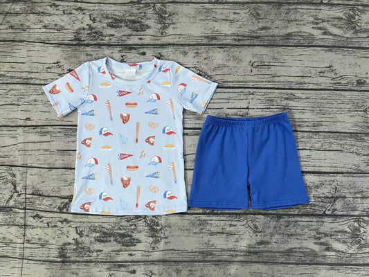 Baby Boy Short Sleeves Baseball Shirt Blue Shorts Set