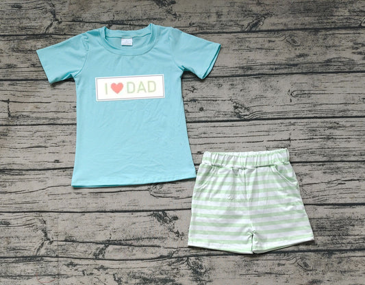 Pre-order Baby Boy Short Sleeves I Love Dad Embroidery Shirt Pocket Stripes Shorts Set