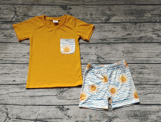 Pre-order Baby Boy Short Sleeves Orange Pocket Shirt Sun Shorts Set