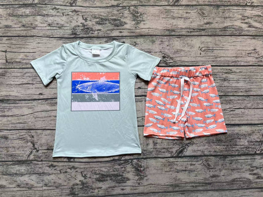 Kids Boy Short Sleeves Shirt Sharks Shorts Set