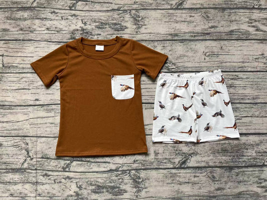 Pre-order Baby Boy Short Sleeves Brown Shirt Ducks Shorts Summer Set