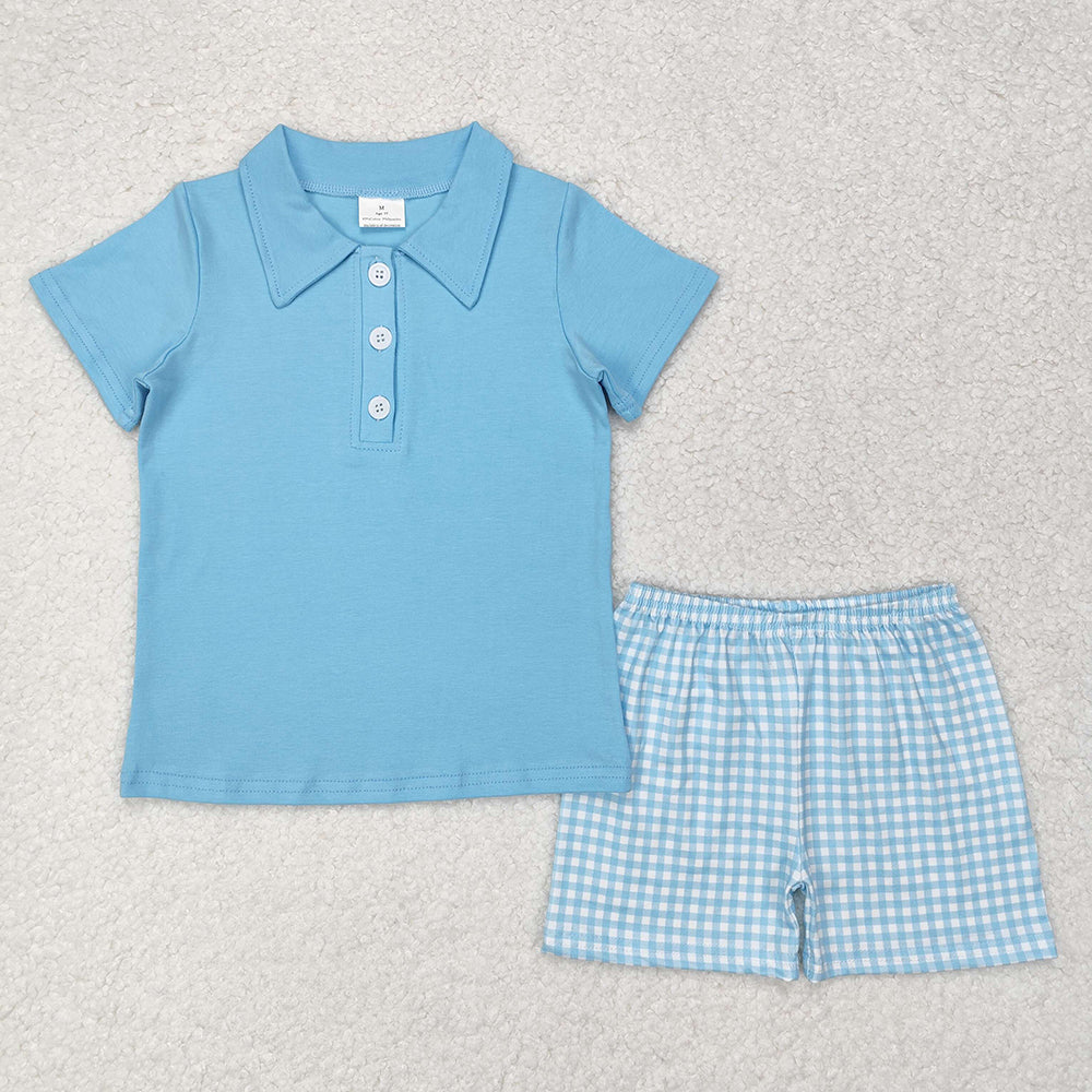Baby Boy Short Sleeves Blue Polo Shirt Plaid Shorts Set