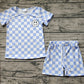 Baby Boy Short Sleeves Smile Shirt Blue Checkered Shorts Set