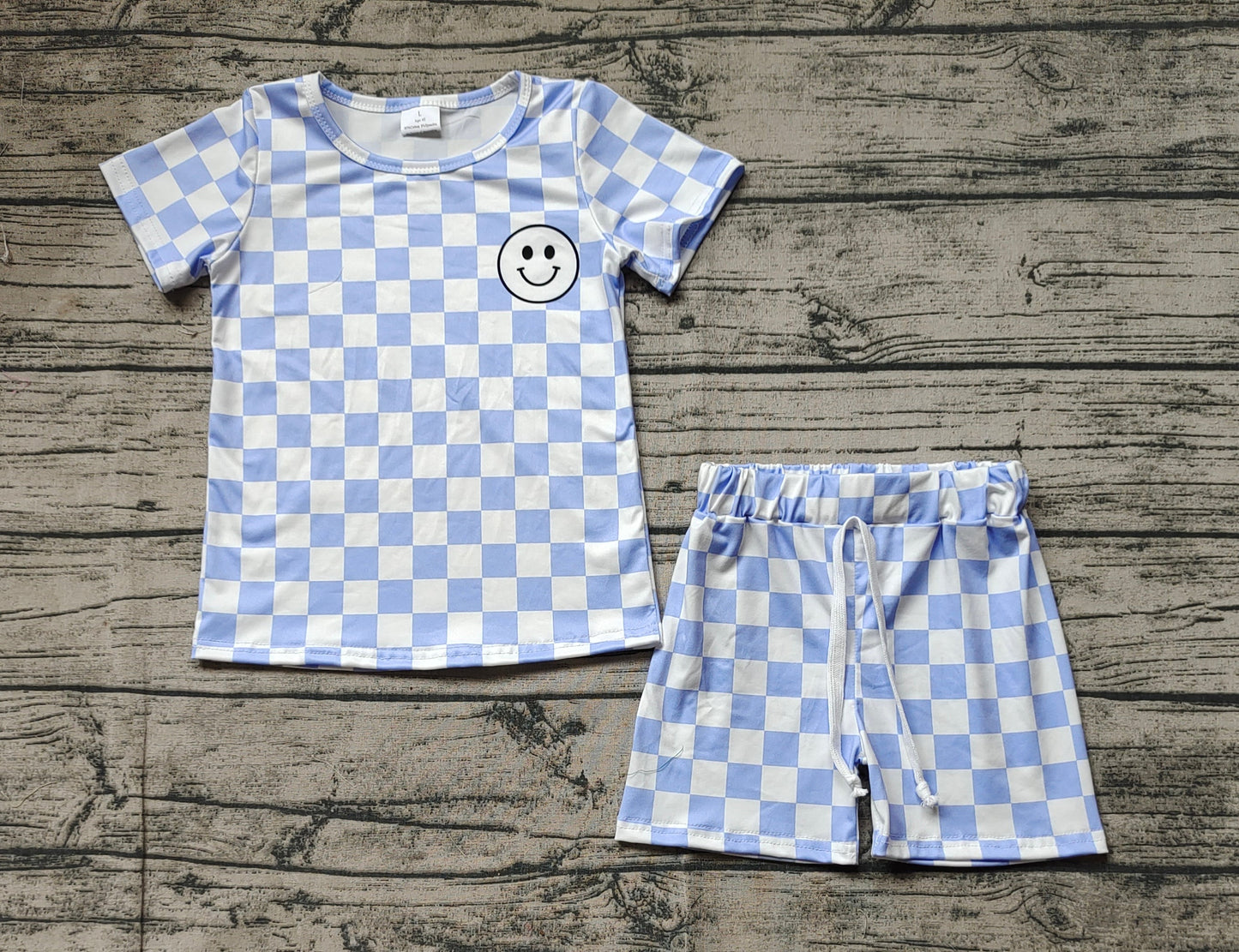 Baby Boy Short Sleeves Smile Shirt Blue Checkered Shorts Set