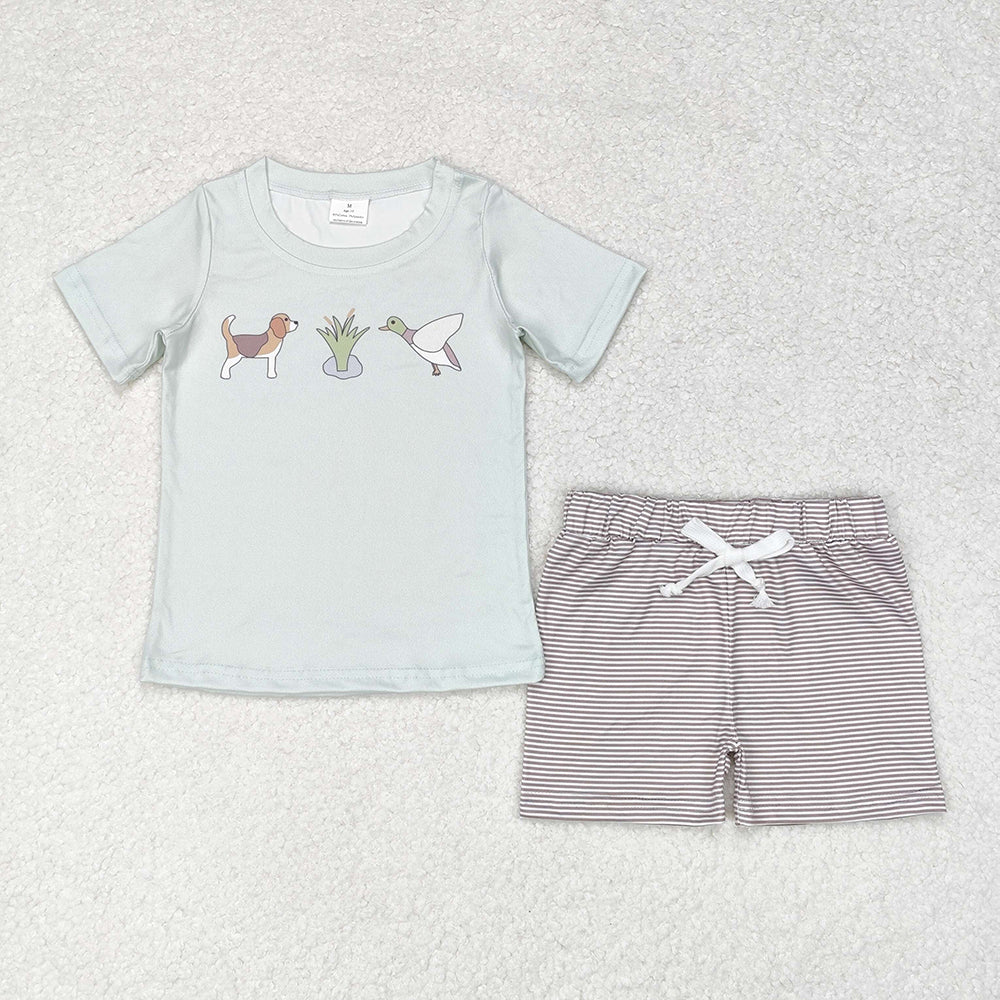 Baby Boy Short Sleeves Dog Duck Shirt Stripes Shorts Set