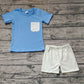 Baby Boy Short Sleeves Blue Pocket Shirt Stripes Shorts Set