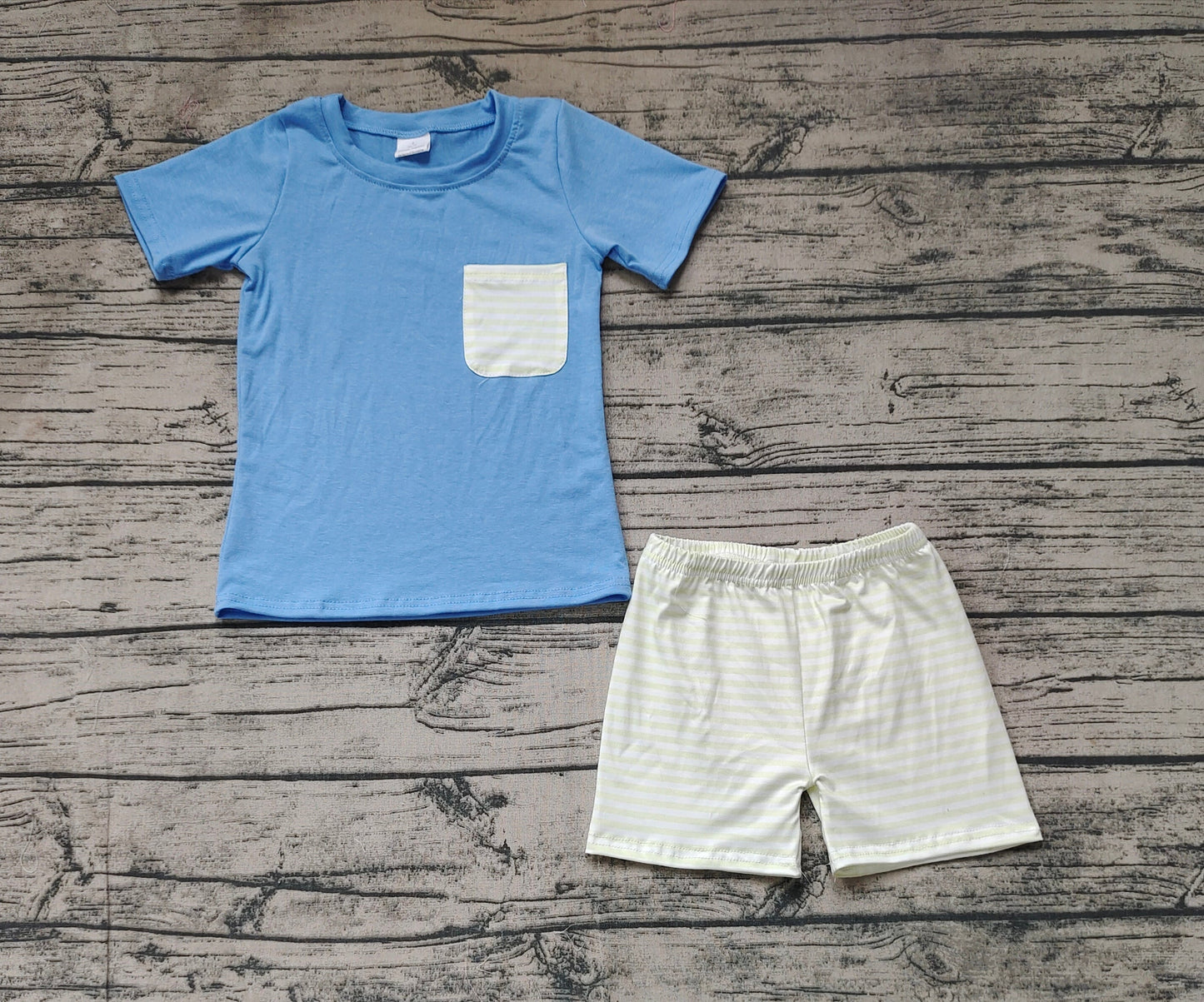 Baby Boy Short Sleeves Blue Pocket Shirt Stripes Shorts Set