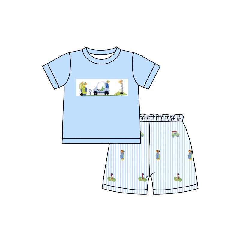 Pre-order Baby Boy Blue Short Sleeves Shirt Golf Shorts Set