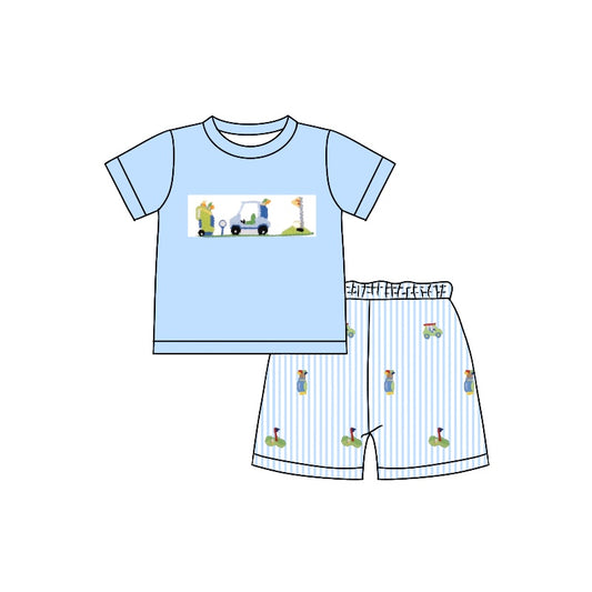 Pre-order Baby Boy Blue Short Sleeves Shirt Golf Shorts Set