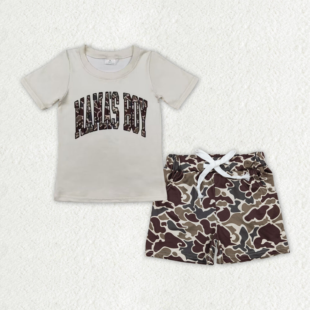 Baby Kids Short Sleeves Mama's Boy Shirt Summer Camo Shorts Set