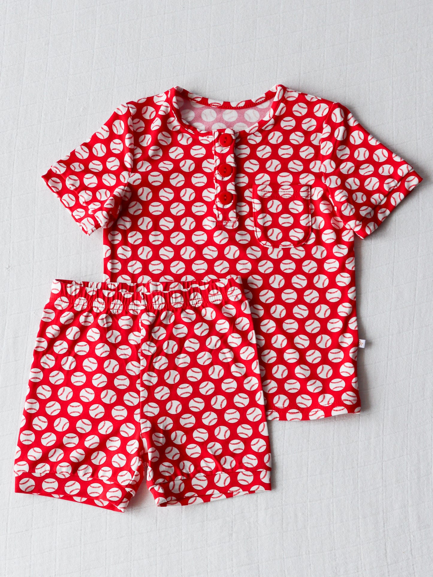 Pre-order Baby Girl Short Sleeves Baseball Shirt Shorts Pajamas Clothes Red Set