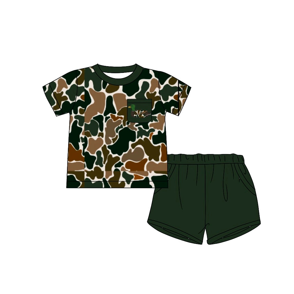 Preorder Baby Boy Brown Camo Duck Pocket Shirt Shorts Clothes Set