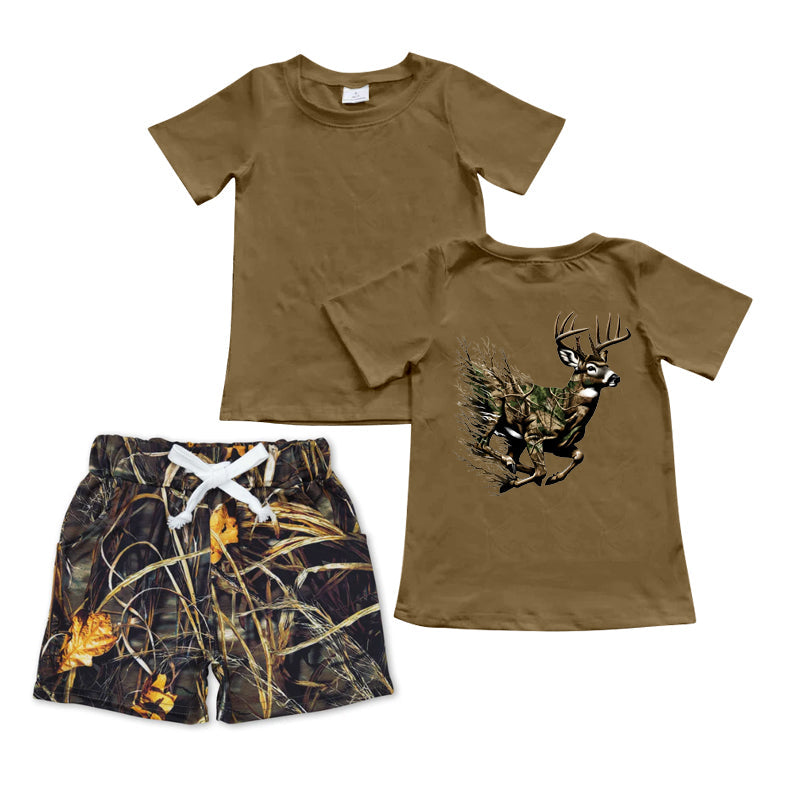 Preorder Baby Boy Short Sleeves Deer Shirt Camo Shorts Clothes Hunting Set