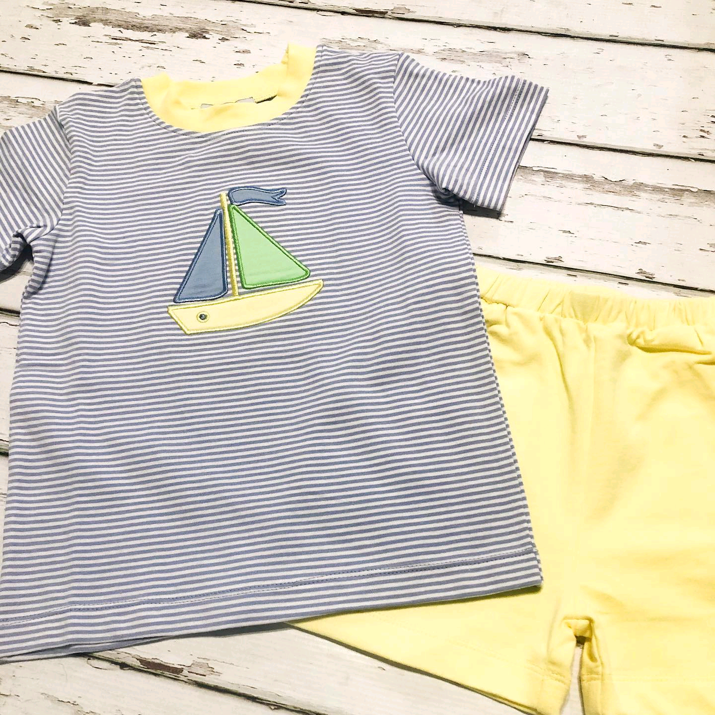Preorder Baby Boy Short Sleeves Sailboat Shirt Yellow Shorts Clothes Set