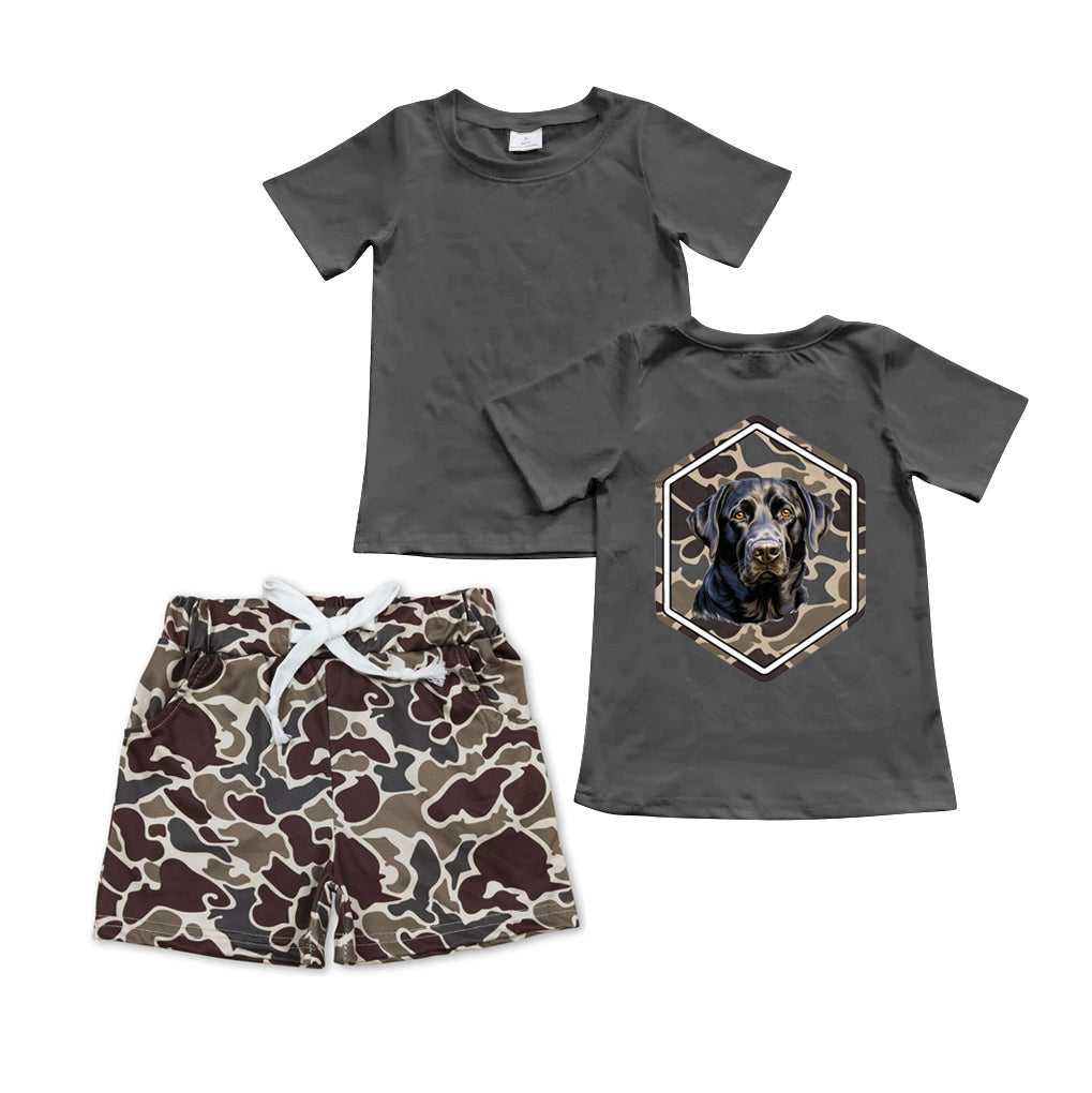 Preorder Baby Boy Short Sleeves Dog Shirt Pocket Camo Shorts Clothes Set