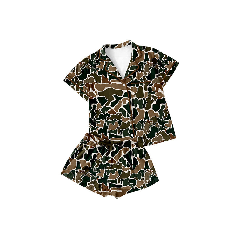Preorder Baby Kids Toddler Short Sleeves Duck Camo Buttons Shirt Shorts Pajamas Clothes Set