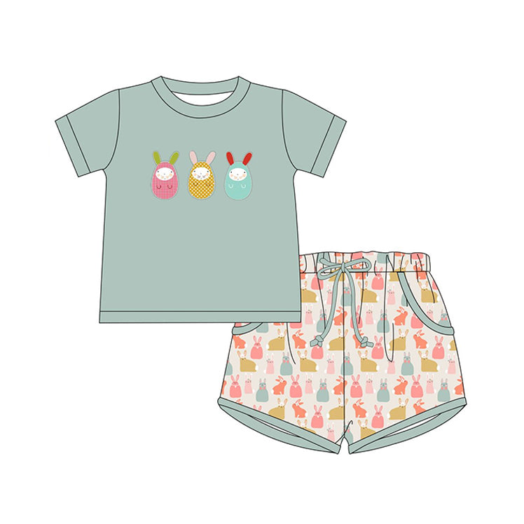 Preorder Baby Boy Short Sleeves Easter Eggs Rabbit Shirt Pocket Shorts Clothes Set