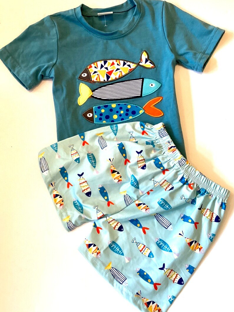 Preorder Baby Boy Short Sleeves Fish Green Shirt Summer Shorts Clothes Set