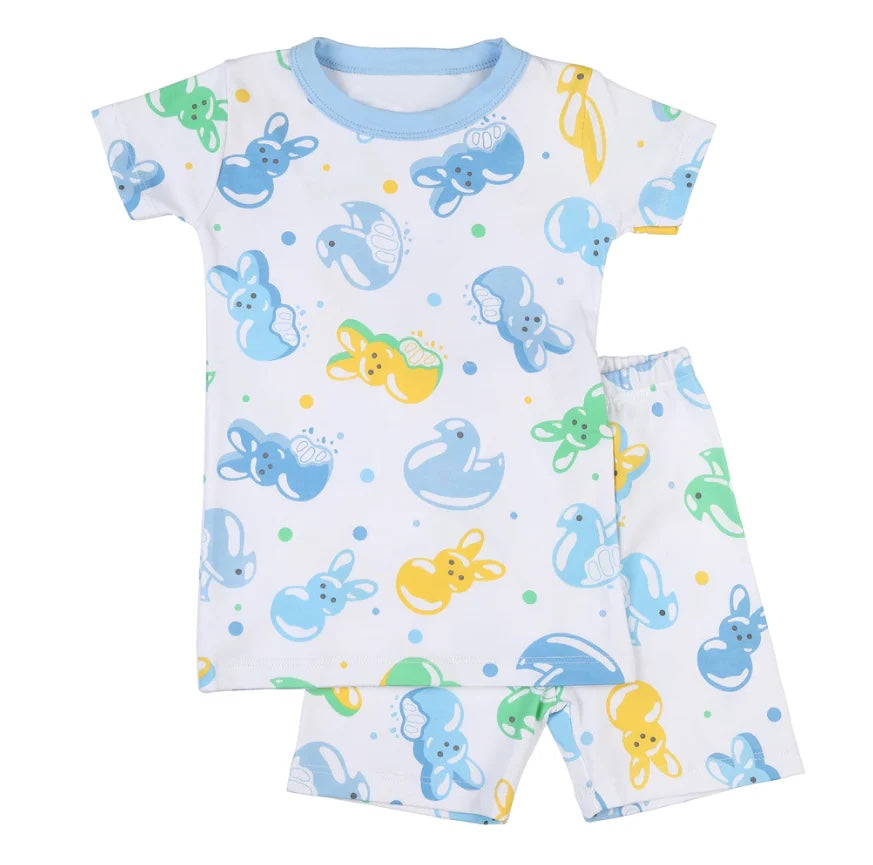 Preorder Baby Boy Short Sleeves  Easter Rabbit Shirt Shorts Pajamas Clothes Blue Set