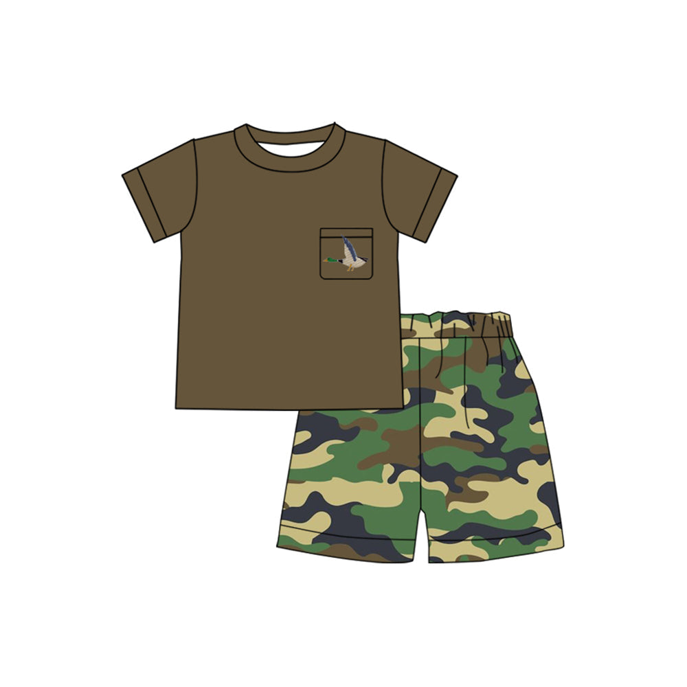 Preorder Baby Boy Short Sleeves Duck Pocket Shirt Green Camo Shorts Clothes Set