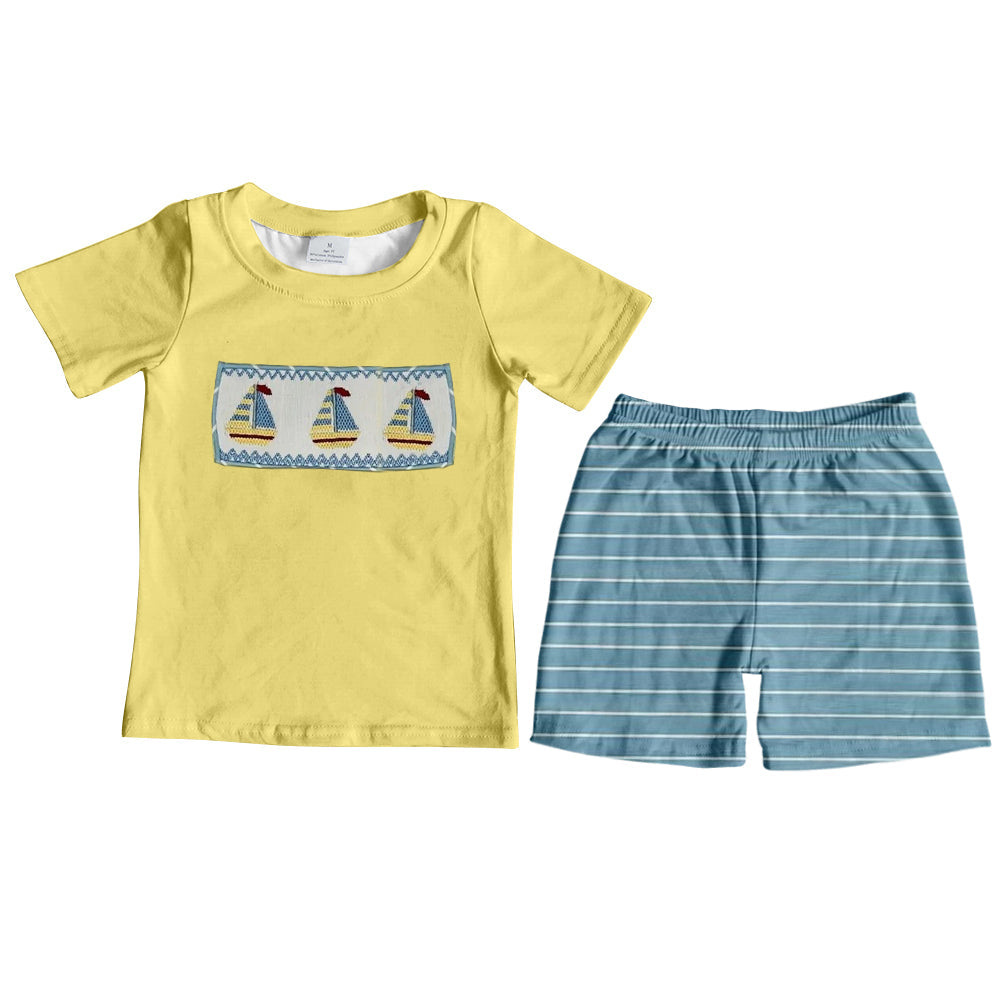 Preorder Baby Boy Short Sleeves Boats Tee Shirt Stripes Shorts Clothes Set