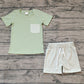 Baby Boy Short Sleeves Pocket Green Shirt Stripes Shorts Set RTS