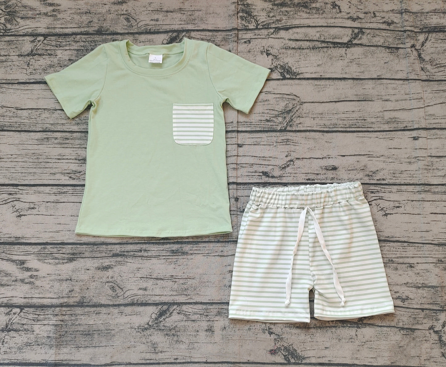 Baby Boy Short Sleeves Pocket Green Shirt Stripes Shorts Set RTS