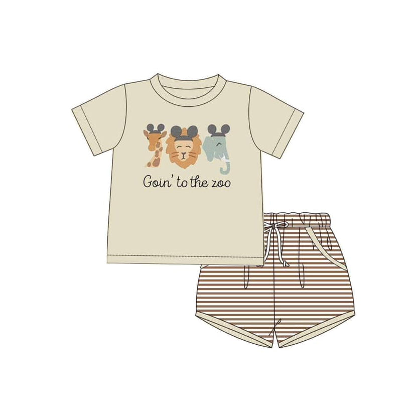 Preorder Baby Boy Short Sleeves Go To The Zoo Animal Stripes Shirt Shorts Clothes Set