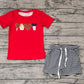 RTS Baby Boy Short Sleeves Cartoon Red Shirt Stripes Pocket Shorts Clothes Set