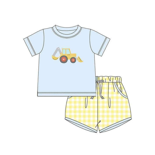 Preorder Baby Boy Short Sleeves Digger Shirt Plaid Pocket Shorts Clothes Set