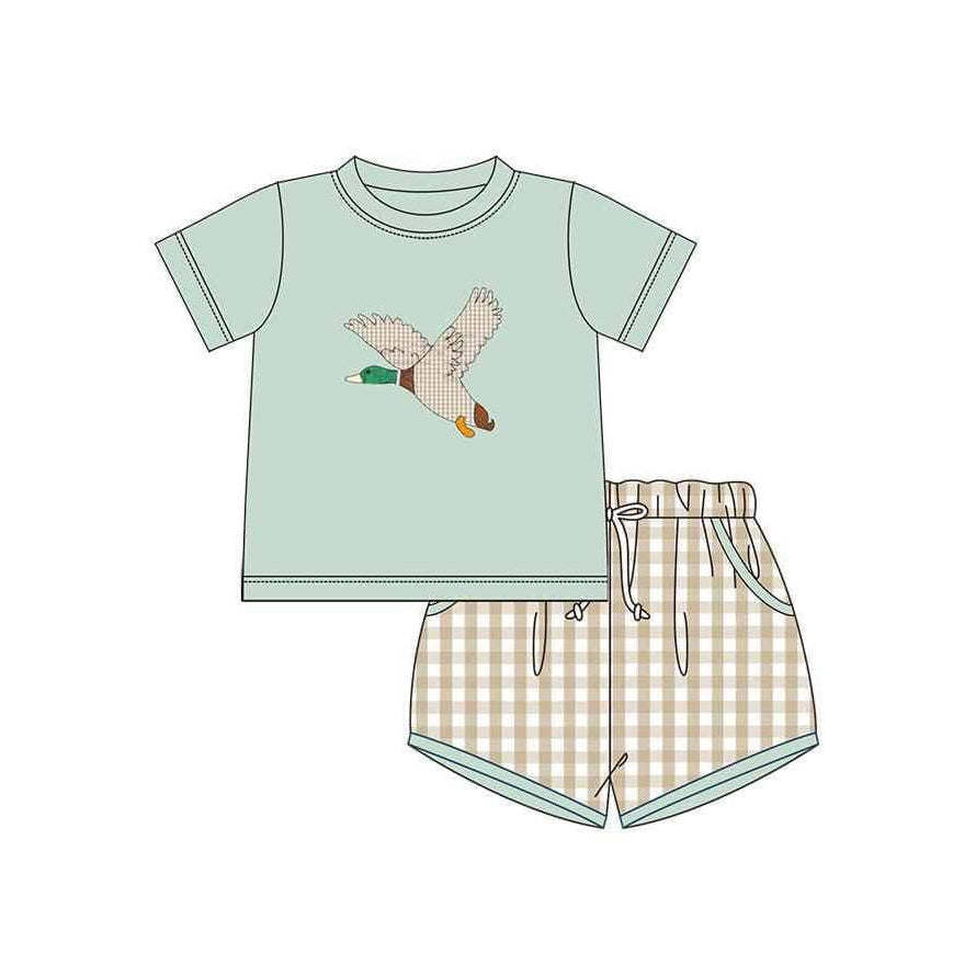 Preorder Baby Boy Short Sleeves Duck Shirt Plaid Pocket Shorts Clothes Set