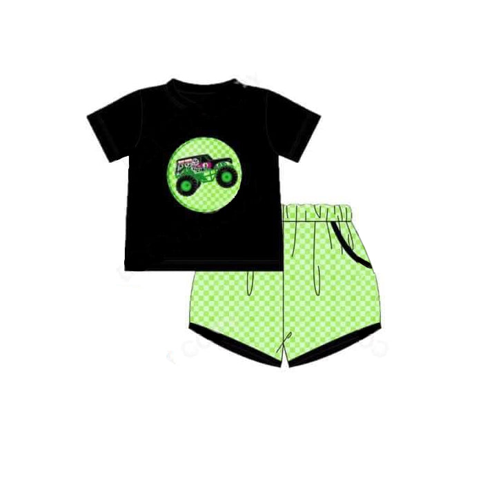 Preorder Baby Boy Short Sleeves Truck Shirt Pocket Shorts Clothes Set
