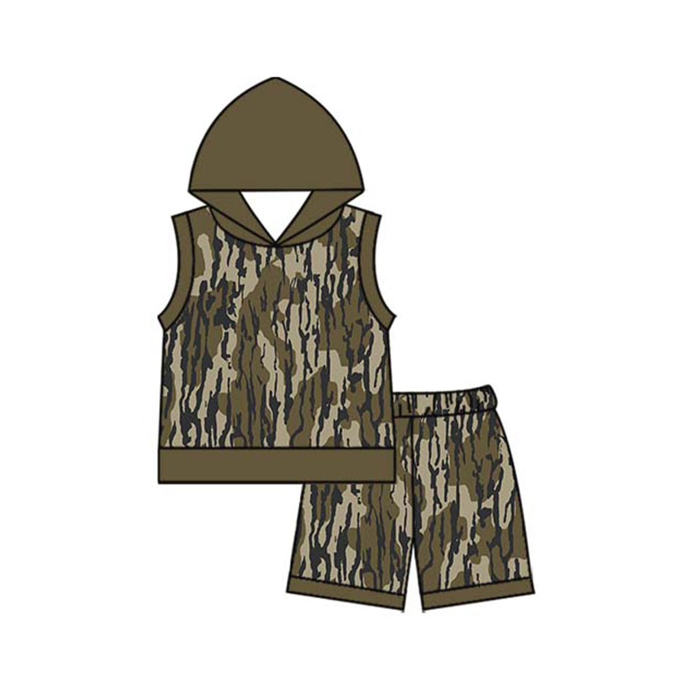 Preorder Baby Boy Sleeveless Hoodie Camo Shirt Shorts Clothes Set
