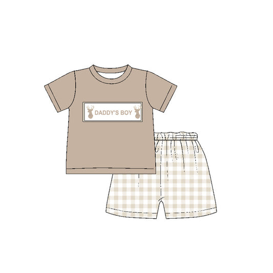 Preorder Baby Kids Short Sleeves Daddy's Boy Deer Shirt Plaid Shorts Clothes Set