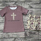 Baby Boy Short Sleeves Easter Cross Brown Shirt Camo Shorts Clothes Set RTS