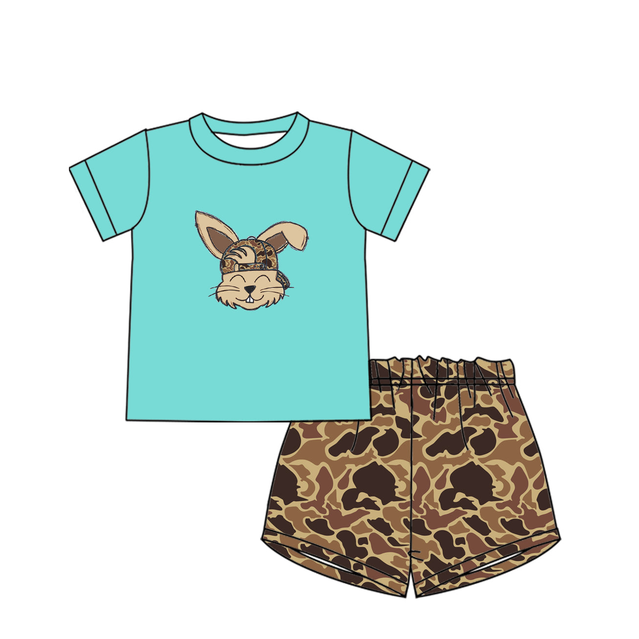 Preorder Baby Boy Short Sleeves Easter Rabbit Shirt Camo Shorts Clothes Set