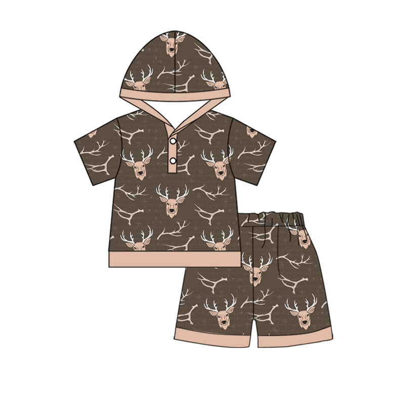 Preorder Baby Boy Short Sleeves Deer Hoodie Shirt Shorts Clothes Set