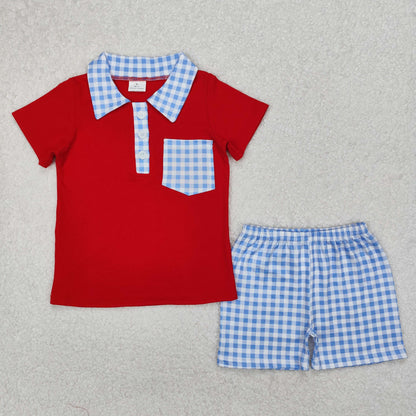 Toddler Boys Short Sleeves Buttons Polo Shirt Tops Pockets Shorts Sibling Clothes Set RTS