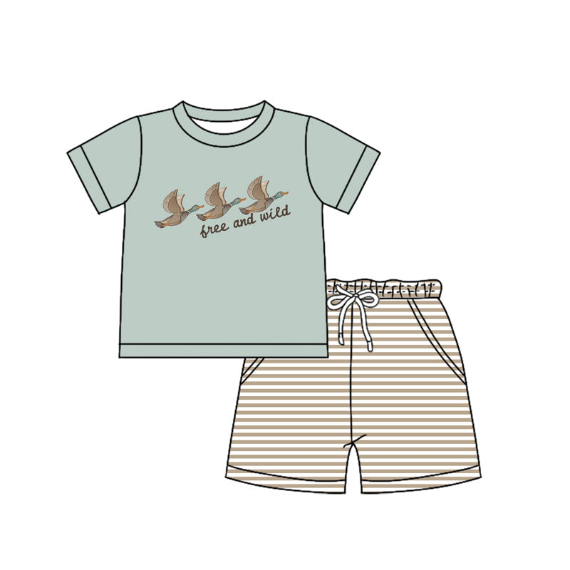 Preorder Baby Boy Short Sleeves Ducks Shirt Stripes Shorts Clothes Set